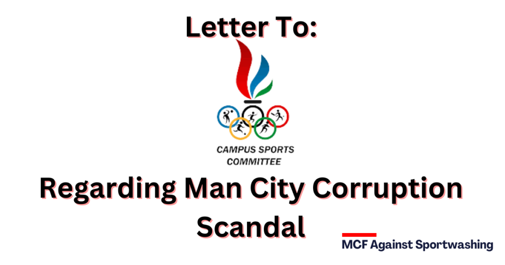 Requesting Congressional Committees or Subcommittees on Sports Attention to Allegations of UAE Sportswashing at Man City Congressional Committees or Subcommittees on Sports