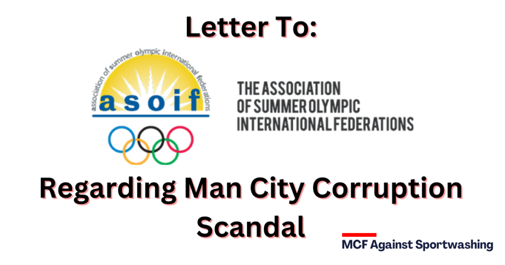 Correspondence to ASOIF on Allegations of UAE Sportswashing at Man City ASOIF